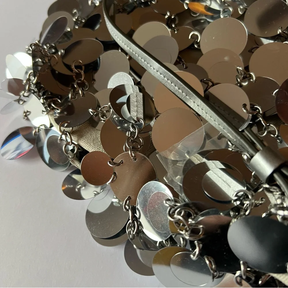 RABANNE BY PACO RABANNE SPARKLE SILVER DISC BAG NEW - Picture 13 of 15